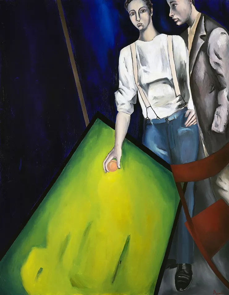 Ντίκος Βυζάντιος, &quot;L&#39;euro est il le maitre de la pomme&quot;, 1996. Λάδι σε μουσαμά, 146x114.5εκ. Ιδιωτική Συλλογή