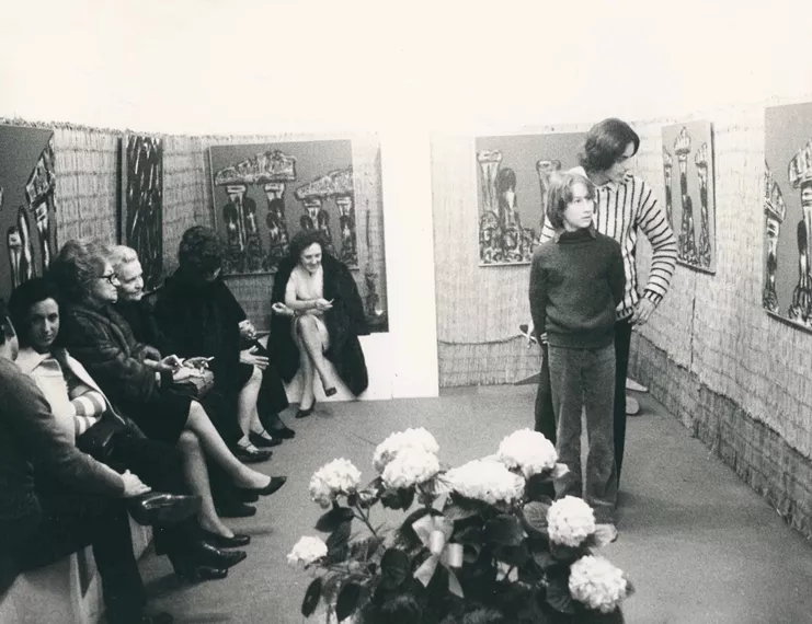 Άποψη της γκαλερί Albatros στη Ρώμη κατά τα εγκαίνια της έκθεσης της Ρίκας Πανά, 15 Μαρτίου 1972