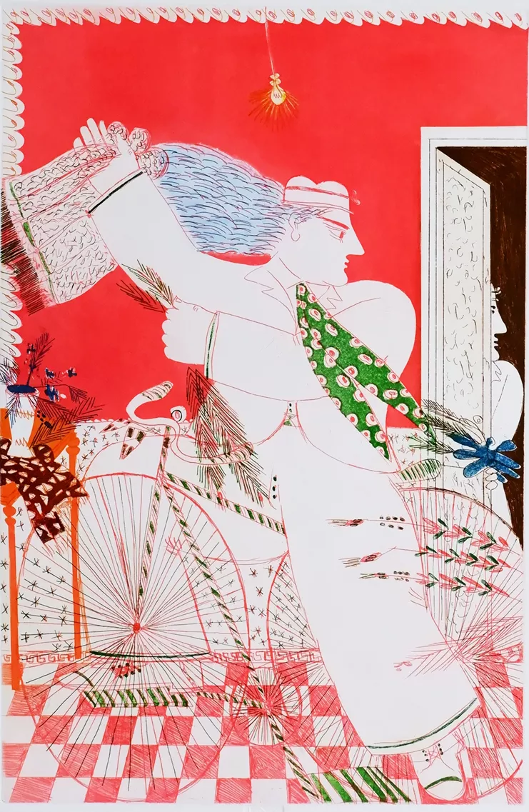 Αλέκος Φασιανός, «Ποδηλάτης σε πλακόστρωτο», 1989, οξυγραφία &amp; τονική οξυγραφία, 2 μήτρες ψευδαργύρου διαστάσεων 50 x 32 εκ.