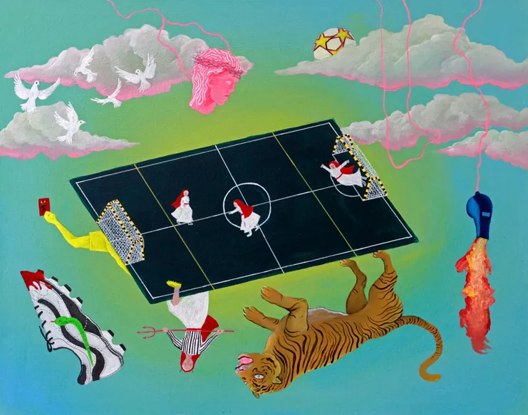 Λυδία Δημητριάδου, «Πιστά παιχνίδια», 2024. Ακρυλικά σε καμβά 50 x 60 εκ.