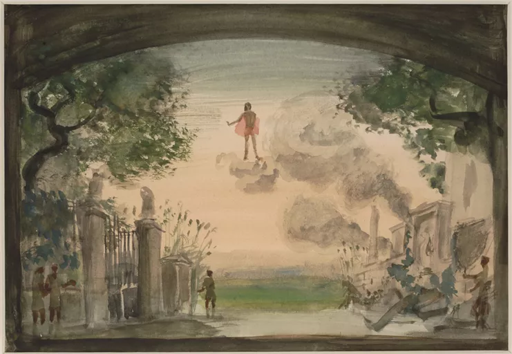 &quot;Παραλλαγή του σκηνικού για τις Βάκχες του Ευριπίδη&quot;, 1968. Gouache σε χαρτί. Ίδρυμα Γιάννη Τσαρούχη, αρ. ευρ. 846