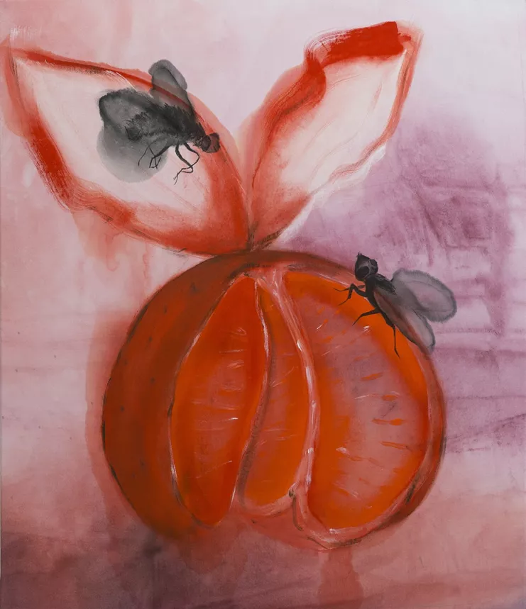 Σοφία Στεβή, Untilted, 2022, μελάνι και ακρυλικό σε ύφασμα, 71 x 61 εκ.