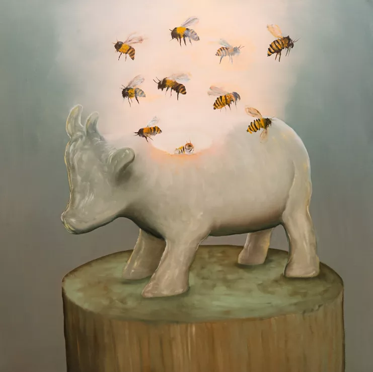 Alma Gallery, Theo Bargiotas, «You will find the house full of bees, and nothing left of the ox», Oil on canvas 130x120cm