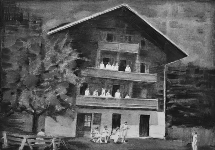 ΣΚΗΝΙΚΟ Ι, 2022, κάρβουνο σε χαρτί, 66x100cm