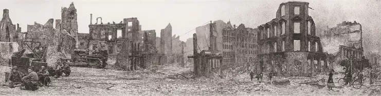 &quot;Διαδρομή Μέρος  V - Among the Dead Cities (λεπτομέρεια)&quot;, 2023, ακρυλικά σε πολυεστερικό φιλμ, 61 x 240 εκ.