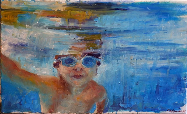 Γιώργος Κεβρεκίδης Into the Blue XV 40x5cm, Oil painting (2022)