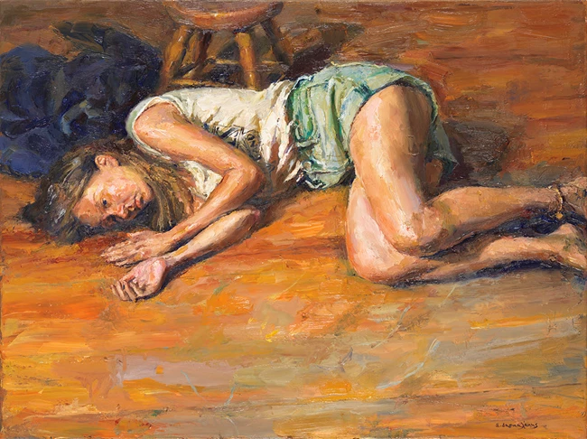 Η Μαριλού στο πάτωμα, 2019, λάδι σε πανί, 60 x 80 εκ, Τελλόγλειο Ίδρυμα Τεχνών Α.Π.Θ.