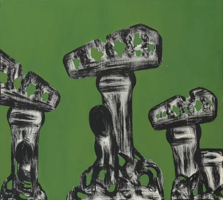 Από την ενότητα &quot;Η διάβρωση του πολιτισμού&quot;, 1970/1971, σκόνες και κόλλα σε καμβά, 90 x 100 εκ.