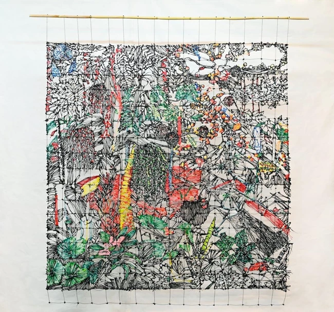 Γεωργία Δαμοπούλου Newland Edem, 2022, resin, thread, reed, 200x200 cm