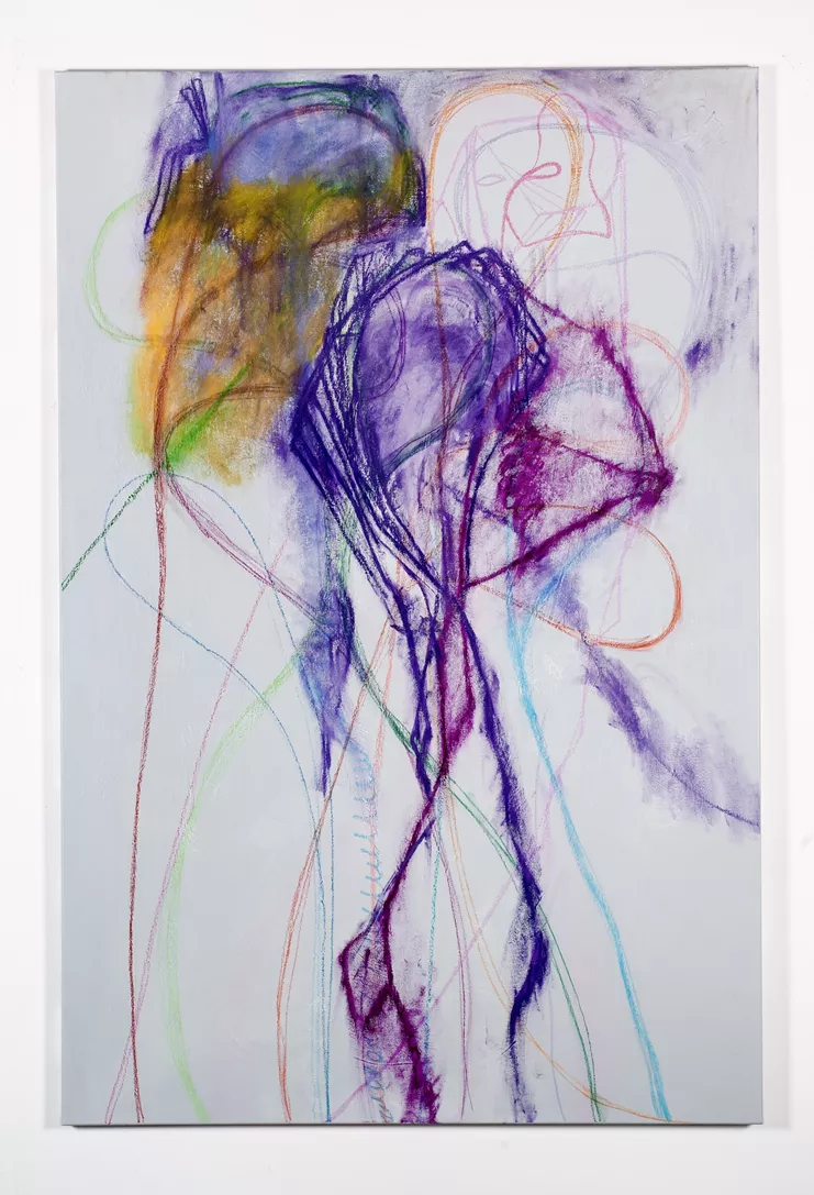 Not yet titled, 2023, Oil paint, acrylic polymer, pastel, oil pastel on linen 195 x 130 cm