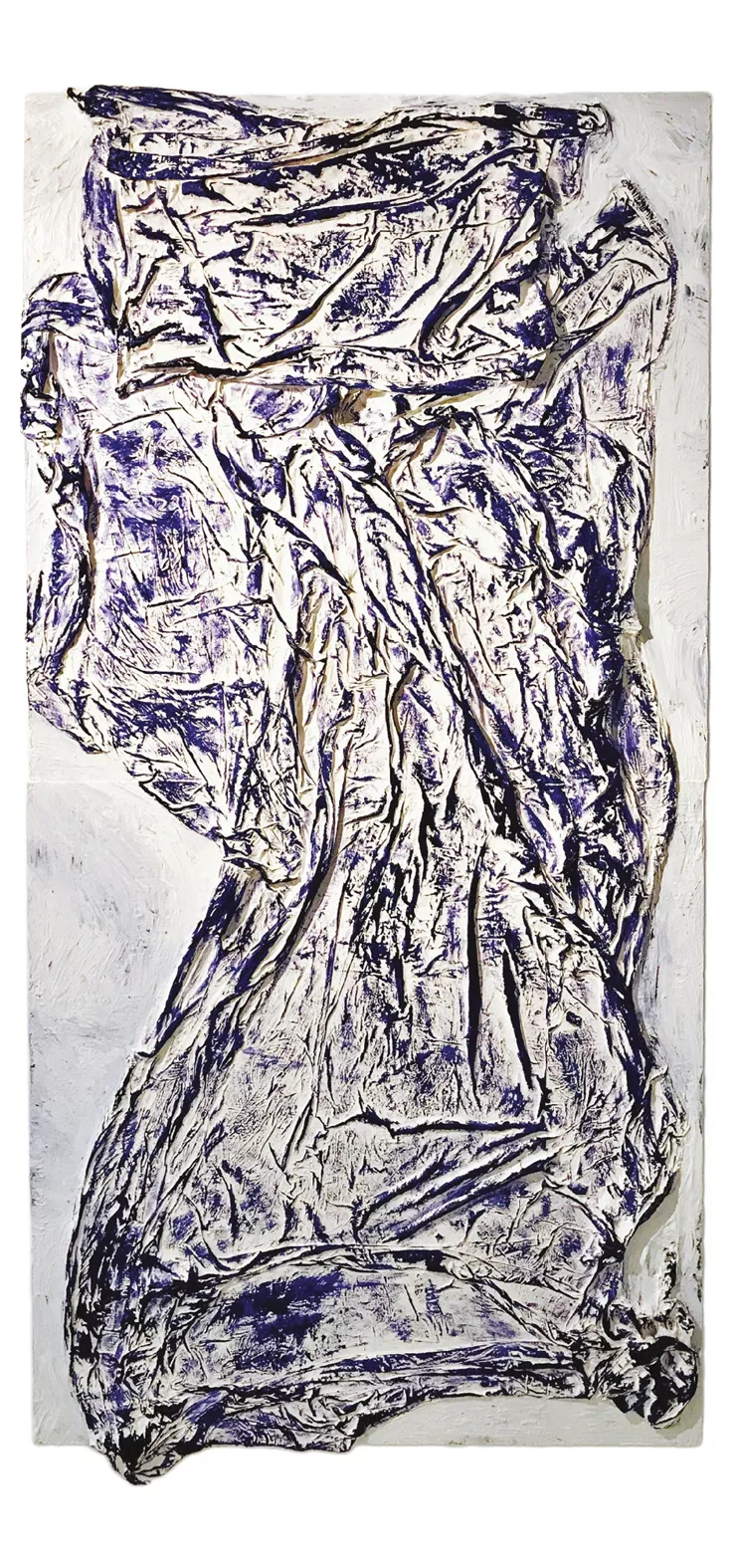 Μαρία Φραγκουδάκη, «BedSheets XIV»,  2017. Ύφασμα και χρώμα σε καμβά / 190 x 93 cm