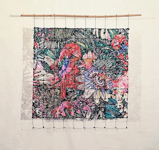Γεωργία Δαμοπούλου Newland Portable Oasis, 2022, resin, thread, reed, 105x110cm