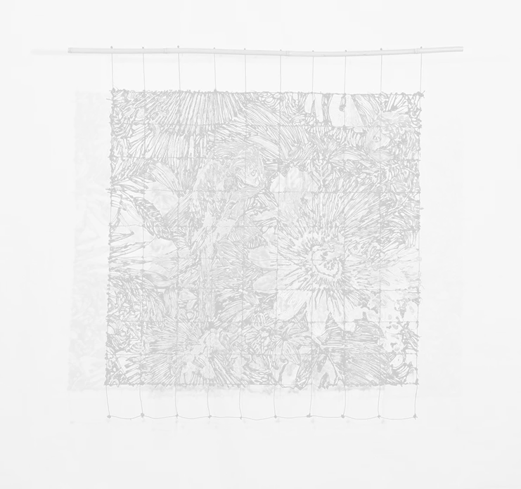 «Newland Portable Oasis», 2022, resin, thread, reed, 105x110cm