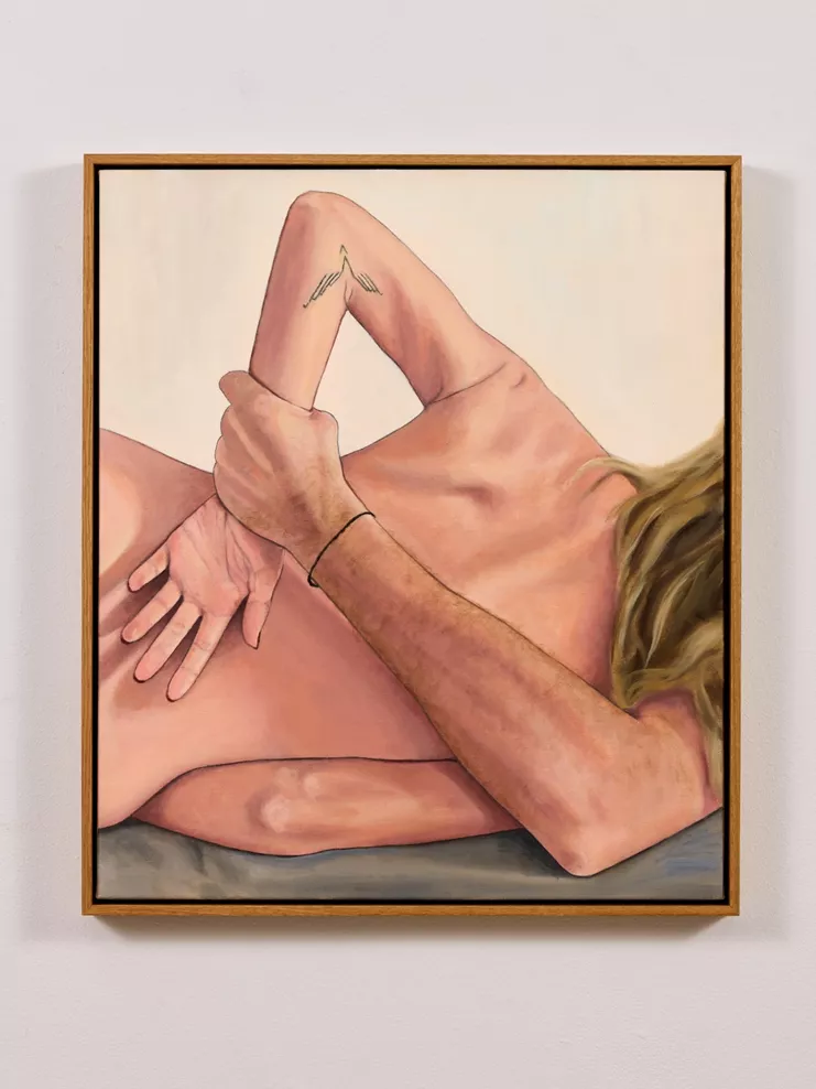 Μαρία Ιωάννου, &quot;Bound by fate&quot;, 2025 oil on linen 73 x 63 cm., 28.74 x 24.803 in. © the artist. Courtesy the artist and The Breeder, Athens