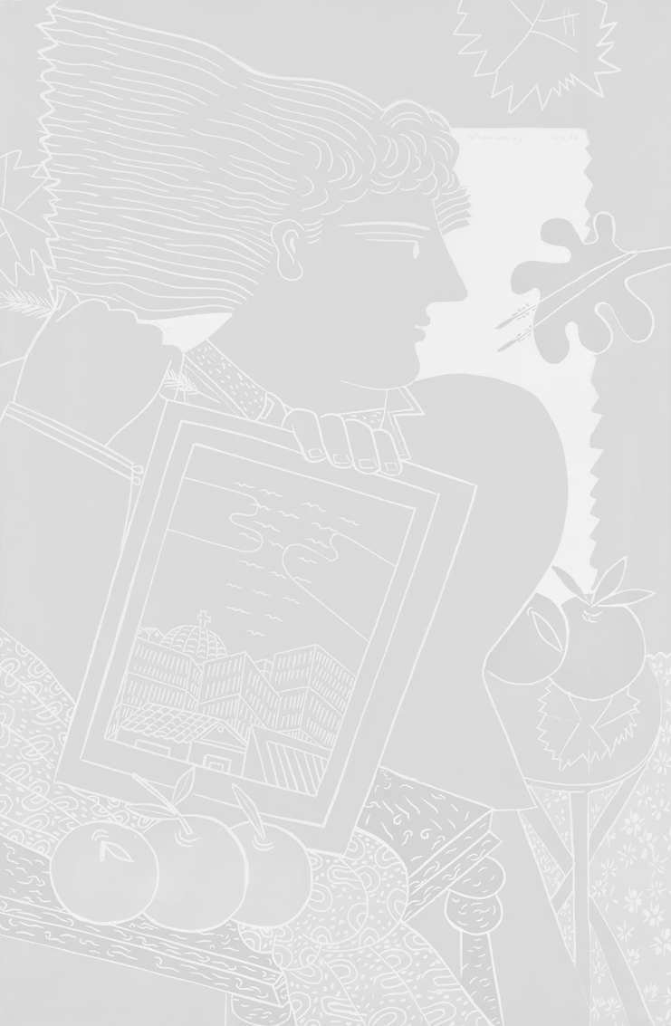 Φασιανός Αλέκος (Αθήνα 1935-Αθήνα 2022), «Ο φέρων την πόλη του». Λινόλαιο σε χαρτί. Διαστάσεις έργου: 95 x 63 εκ. Διαστάσεις έργου ΕΝ: 95 x 63 cm. Δωρεά του καλλιτέχνη Π.10427