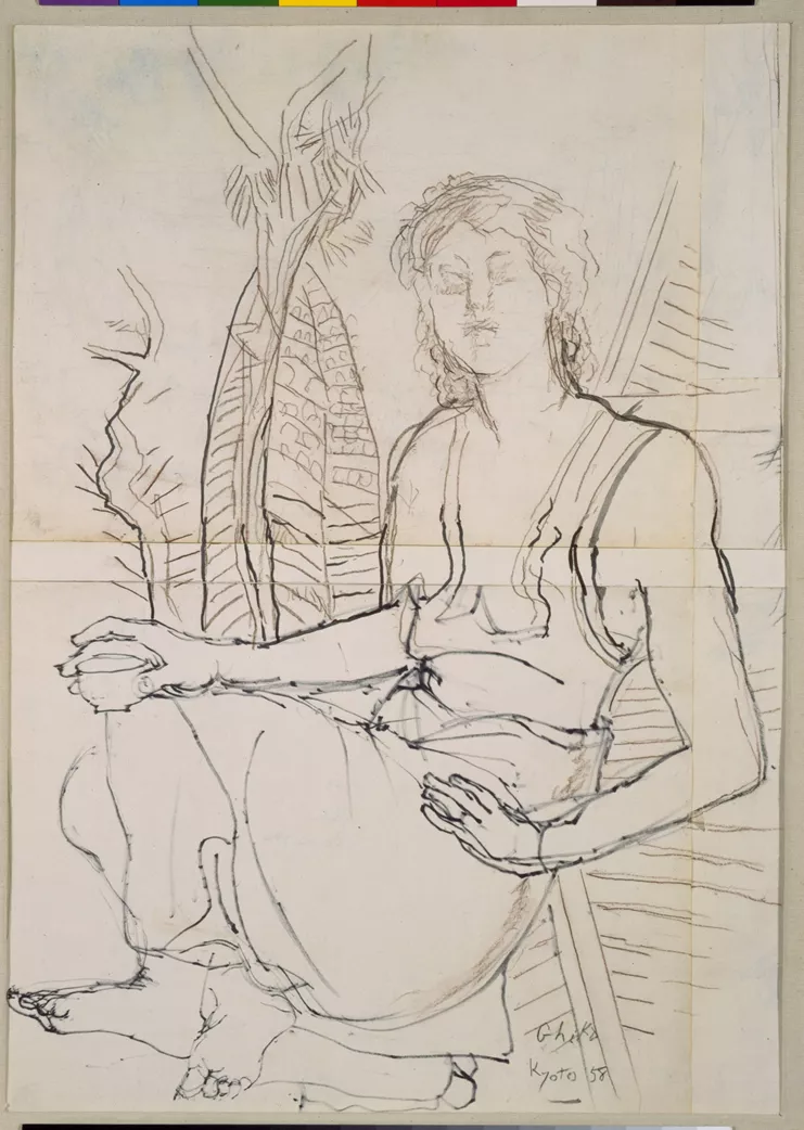 Νίκος Χατζηκυριάκος-Γκίκας, &quot;Η Barbara στο Κιότο&quot;, 1958. Μαρκαδόρος και μολύβι σε χαρτί. Μουσείο Μπενάκη, ΠΧΓ255