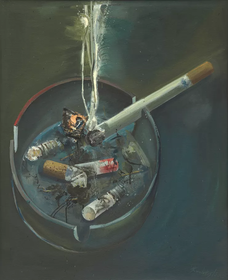 Δημοσθένης Σκουλάκης, Μπλε Τασάκι, 1984, λάδι σε καμβά, 100x80 εκ