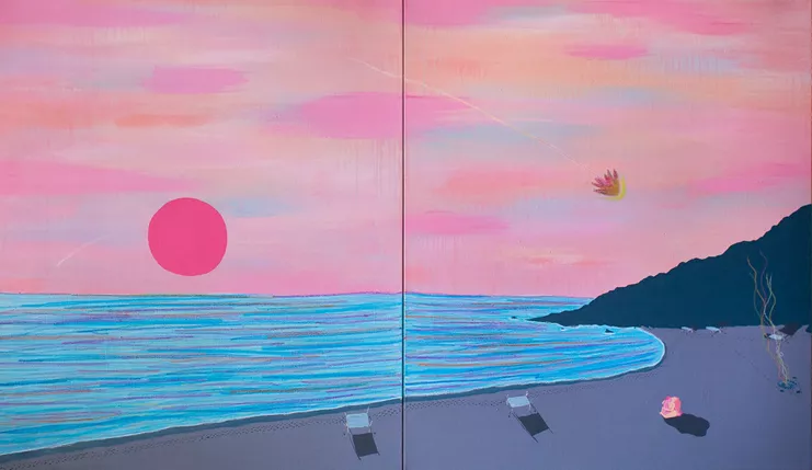 Coming, acrylics, oil and oil-sticks on linen, 200x120cm (diptych), 2020