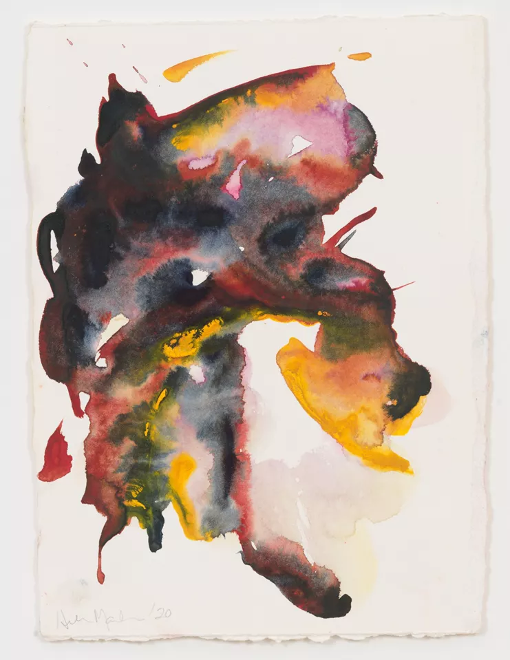 Helen Marden, Title to be confirmed, 2021. Watercolor on paper. 11 1/2 x 8 1/2 inches (29.2 x 21.6 cm) © 2023 Helen Marden/Artists Rights Society (ARS), New York
