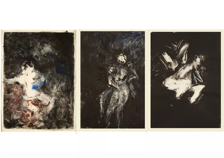 Katerina Papazissi, "Studies into Darkness", 2023. Monotype on paper, 32x22cm each. Courtesy of Ileana Tounta Contemporary Art Center.