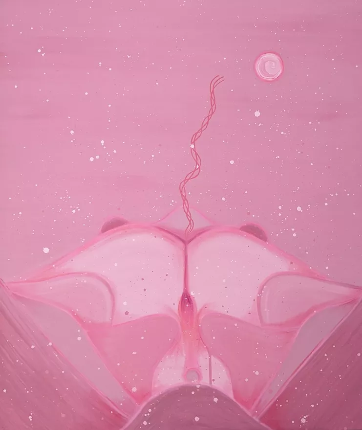 Alexandros Simopoulos, Untitled (Love, sex, and the AI), acrylics, oil and oil-pastels on linen, 120x100cm, 2023