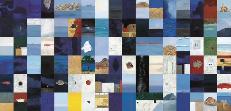 Γιώργος Χατζημιχάλης, Σημειώσεις ενός καλοκαιριού , 2004, ακρυλικό σε ξύλο, 180 x 374 εκ., ιδιωτική συλλογή