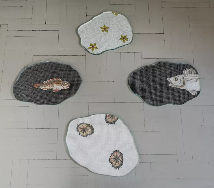 Paolo Colombo, &quot;Floor Mosaic cluster”, 2024/25. Watercolour and shaped glass. Variable dimensions