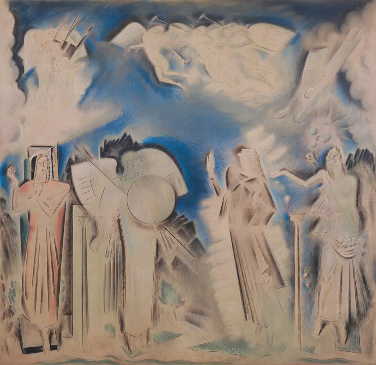 Αποθέωση του Αθανασίου Διάκου, πριν από το 1933. Λάδι, μολυβοκάρβουνο και μολύβι σε καμβά 371 x 380 εκ. Δωρεά Σοφίας Παρθένη. Εθνική Πινακοθήκη-Μουσείο Αλεξάνδρου Σούτσου - αρ. έργου 6506