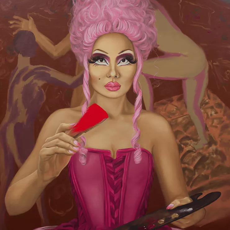 Xu Yang, Self-Portrait, Stitching, Oil on canvas, 95 x 80 x 4 cm, 2022