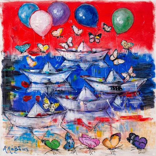 Η ανάγκη για ελευθερία και επανασύνδεση αποδίδεται ζωγραφικά στις πολύχρωμες "Πτήσεις" του Απόστολου Λάβδα