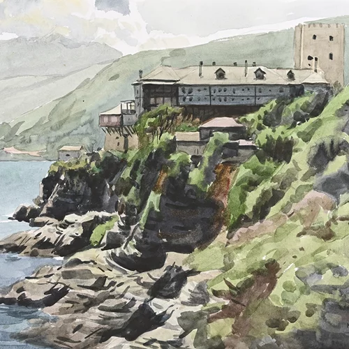 "Ακουαρέλες από το Άγιον Όρος" στο σπίτι του ζωγράφου Κωνσταντίνου Κερεστετζή