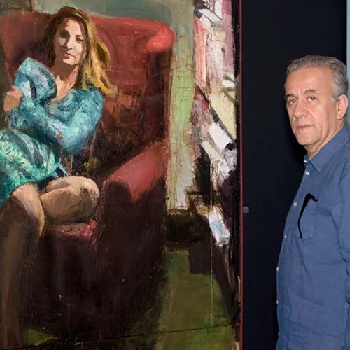 Ο Κώστας Καζαμιάκης συνομιλεί με τον ζωγράφο Φραγκίσκο Δουκάκη