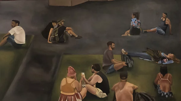 Ο Παναγιώτης Κεφαλάς παρουσιάζει τρία ζωγραφικά έργα με κοινό τους θέμα το πλήθος μιας υπαίθριας συναυλίας