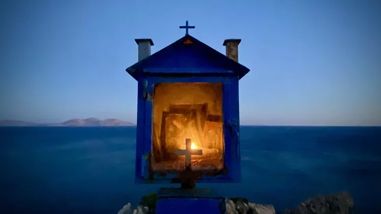 Greek Shrine on Blue
