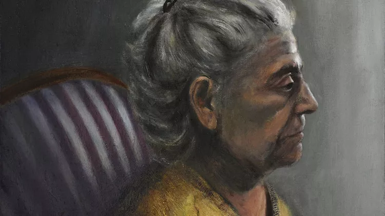 Κατερίνα Θεοδώρου, Αναμονή (2019), Λάδι σε μουσαμά, 50 x 35 εκ