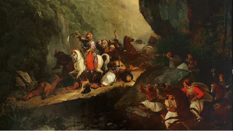 Lot 167, Barend Cornelis Koekkoek (1803-1862), Μάχη Ελλήνων και Τούρκων, λάδισεμουσαμά, 205 x 160 cm, € 400.000-600.000
