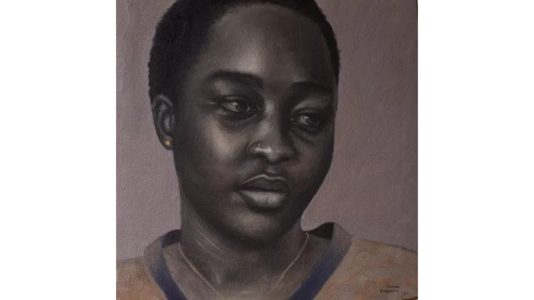 Chiderah Bosah, Daisy, 2022, λάδι σε καμβά, 36 x 36 cm . Παραχώρηση του καλλιτέχνη και της CITRONNE Gallery