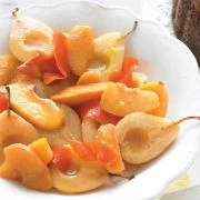 Ψητά κυδώνια και αχλάδια με κρασί και μανταρίνι