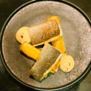 Φιλέτο λαβράκι, χούμους και κανελόνι γεμιστό με μελιτζάνα 